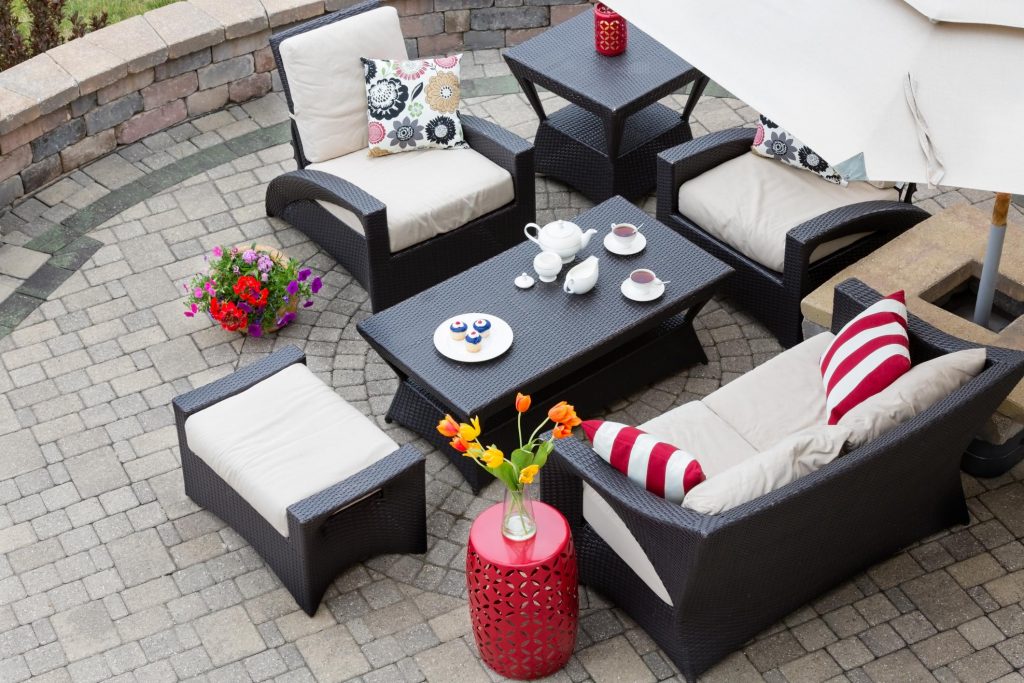 concrete brick patio sofa and table